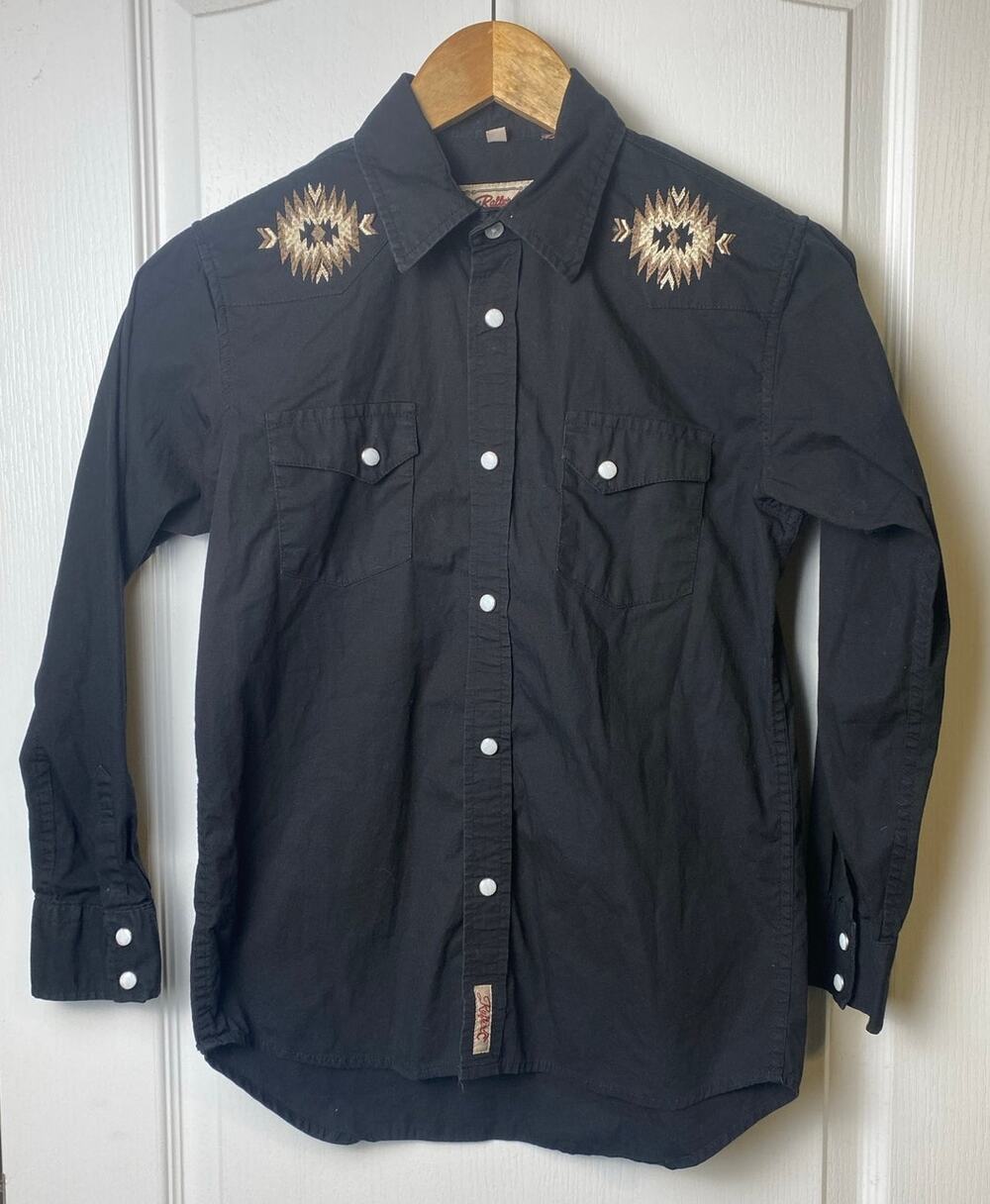 Rafter C Cowboy Collection Boys Black Embroidered Snap Front Shirt Large